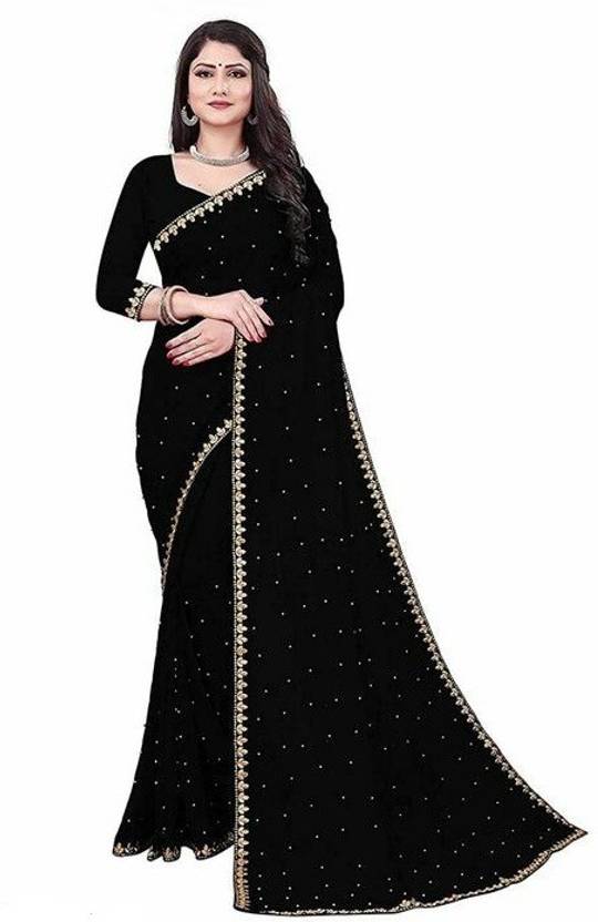 ZENIS ENTERPRISE Embellished Bollywood Georgette Saree (Black)