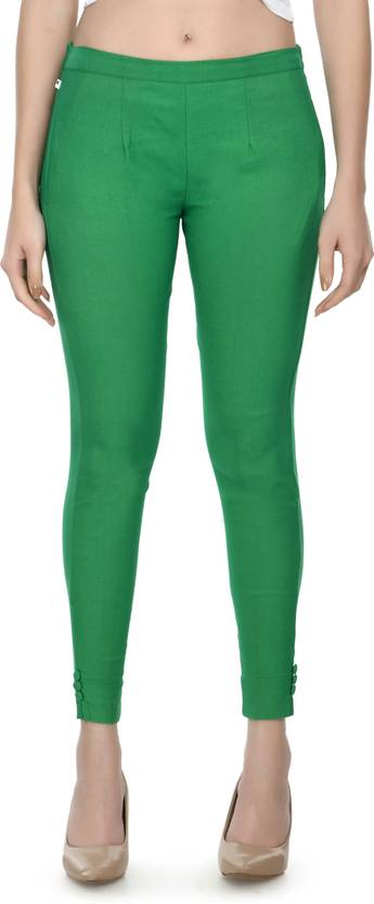 24Hour Fashion Women Regular Fit Green Cotton Blend Trousers