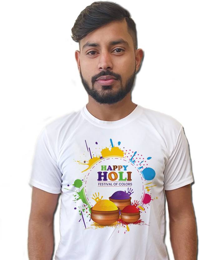 AWANI TRENDS Geometric Print Men Round Neck White T-Shirt