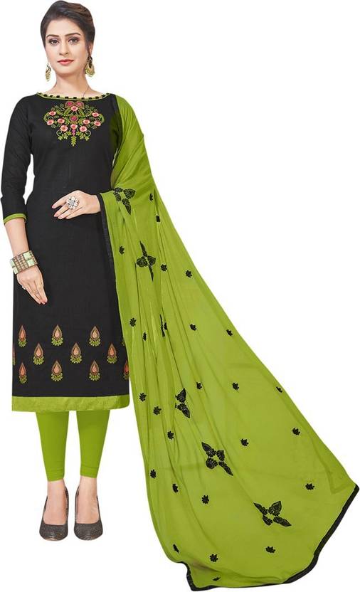 manvaa Semi Stitched Cotton Blend Kurta & Churidar Material Solid, Embroidered, Self Design