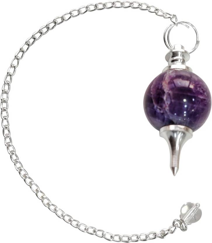 Shubhanjali Amethyst Crystal Ball Pendulum Dowsing Stone with Chain for Vastu Reiki Healing Decorative Showpiece  -  20 cm