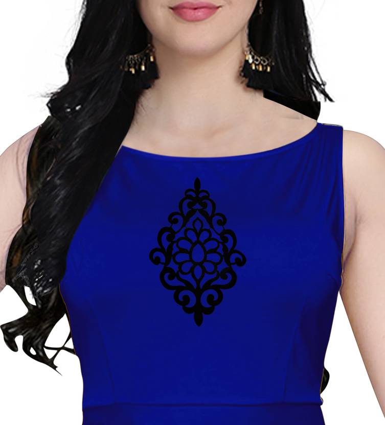 Women A-line Blue, White Dress