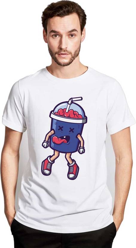 Bigreams Men Printed Round Neck Polyester White T-Shirt
