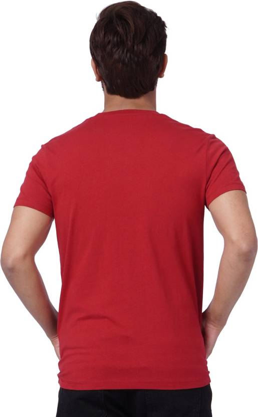 JACK & JONES Men Solid Round Neck Cotton Blend Red T-Shirt