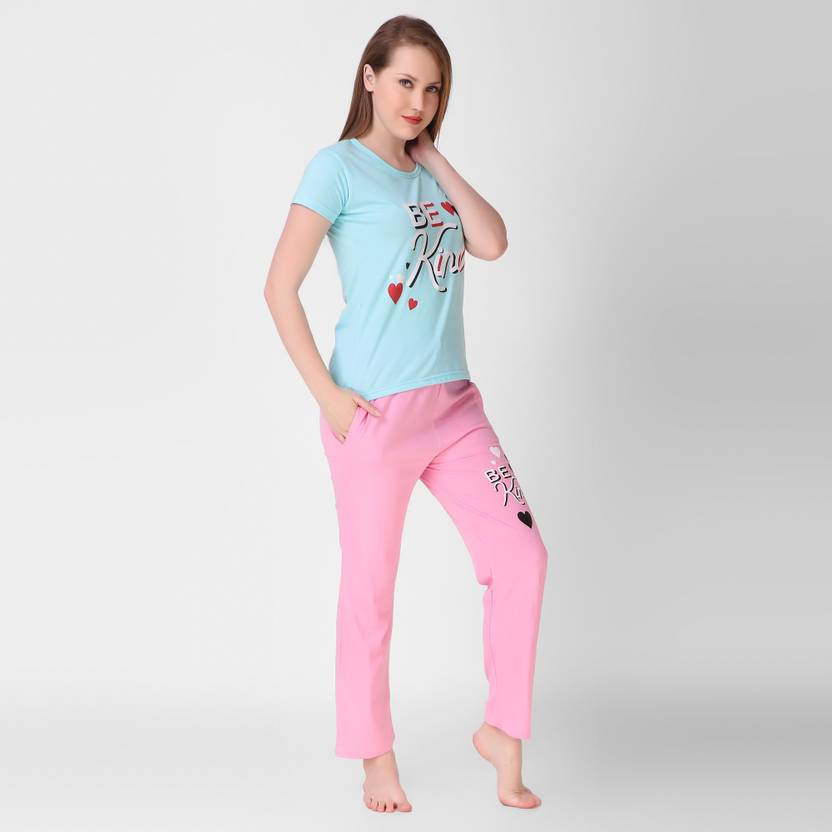 Women Top & Pyjama Set Multicolor Solid