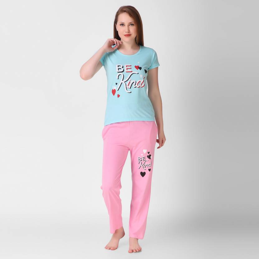 Women Top & Pyjama Set Multicolor Printed