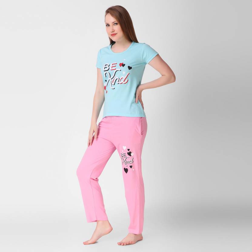 Women Top & Pyjama Set Multicolor Solid