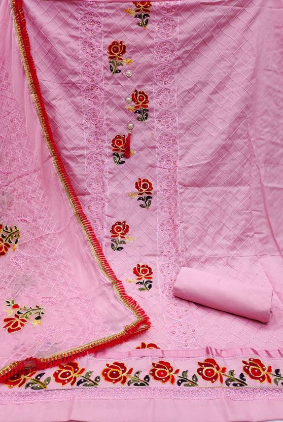 Unstitched Cotton Salwar Suit Material Embroidered, Embellished