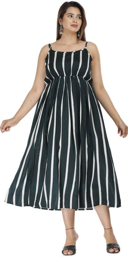 ANNEIV Women Gathered Green Midi/Calf Length Dress