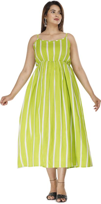 ANNEIV Women Gathered Green Midi/Calf Length Dress