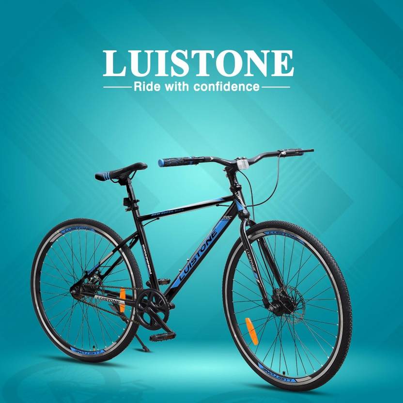 TLUISTONE Cycle with Dual Disc Brake/Rigid Suspension, Single Speed (BlueBlack) 700C T Hybrid