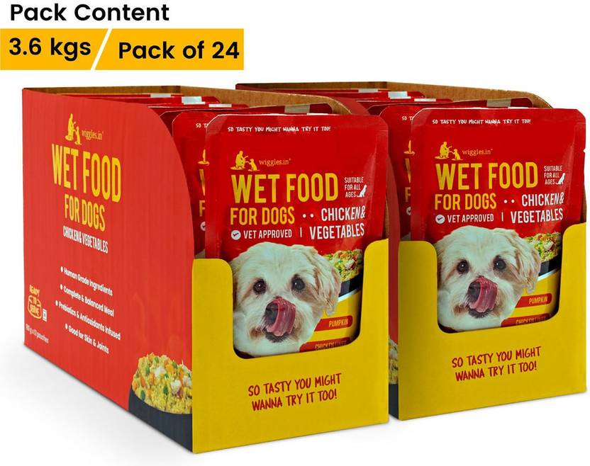 Wiggles Wet Dog Food, 3.6 kg Chicken Vegetable Gravy Puppy Adult Pets (Pack of 24) Chicken