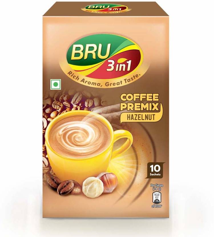 BRU Hazelnut Premix Instant flavoured Coffee and milk powder with pre