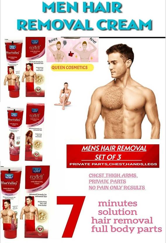BLUE VALLEY MEN PRIVATE PARTS FULL BODY HAIR REMOVAL CREAM 7 MINUTES SOLUTION SET OF 3 Cream