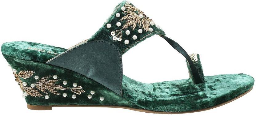 Women Green Wedges Sandal