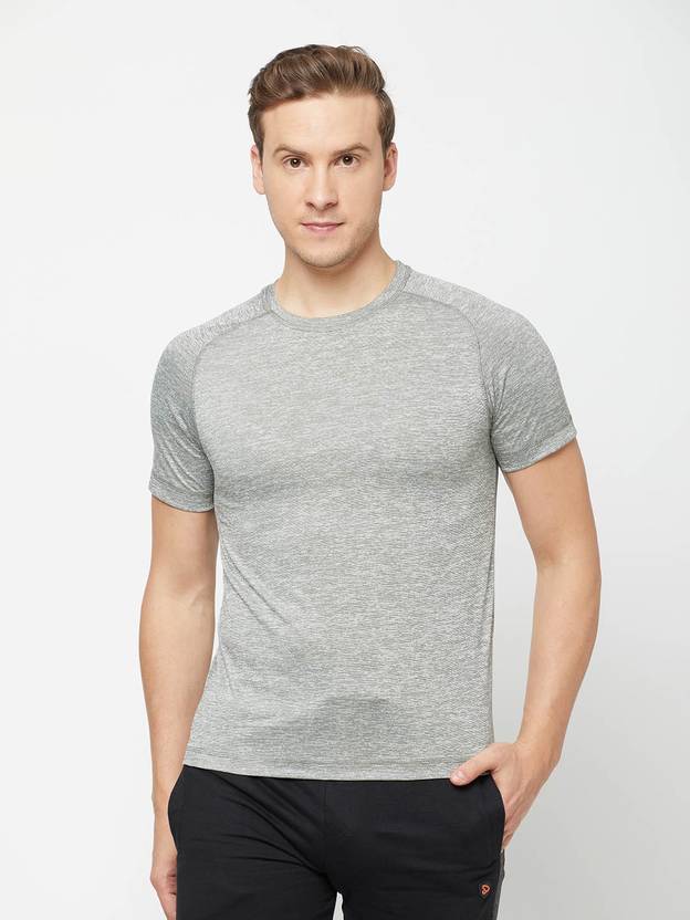 Sporto Black Melange Polyester Tshirts Men Solid Round Neck Polyester Black T-Shirt