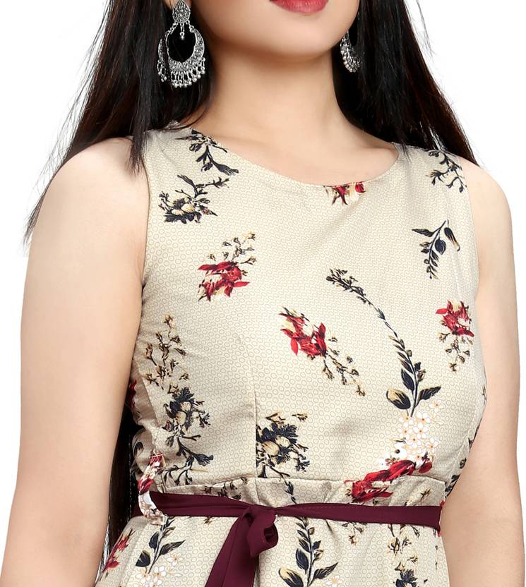 Women Fit and Flare Gold, White Dress