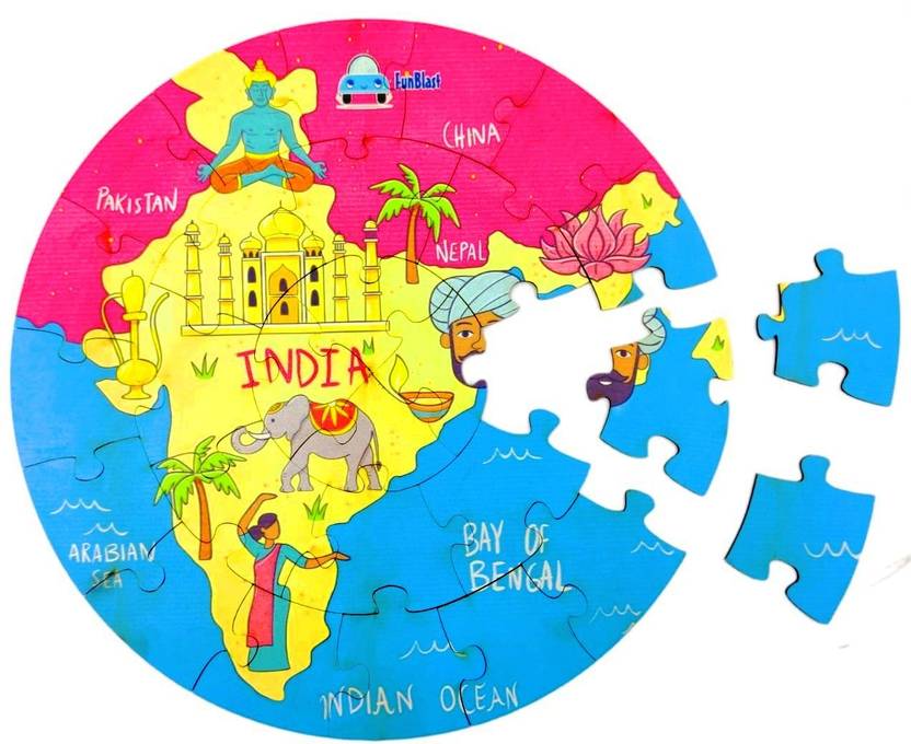 FunBlast India Map Wooden Jigsaw Puzzles for Kids (28 Pcs) India Map