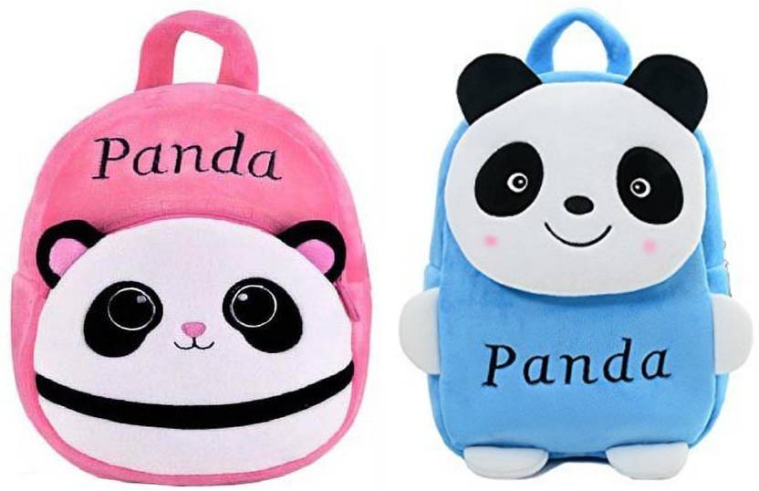 SB07 Combo Of Kids School Bag(PinkPanda Patti & Blue Panda)Fabric Cartoon Bag For Kid 11 L