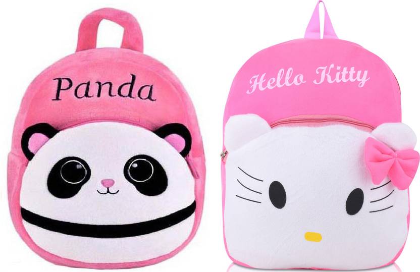 SB07 Combo Of Kids School Bag (Pink Panda Patti & Hello Kitty) Cartoons Bag For Kids 11 L