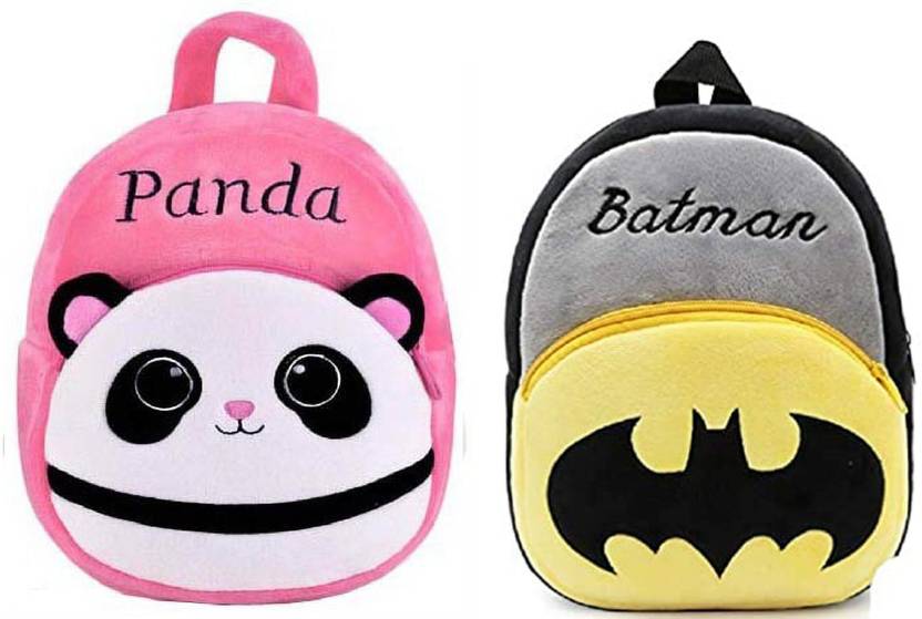 SB07 Combo Of Kids School Bag (Pink Panda Patti & Batman)Fabric Cartoons Bag For Kids 11 L