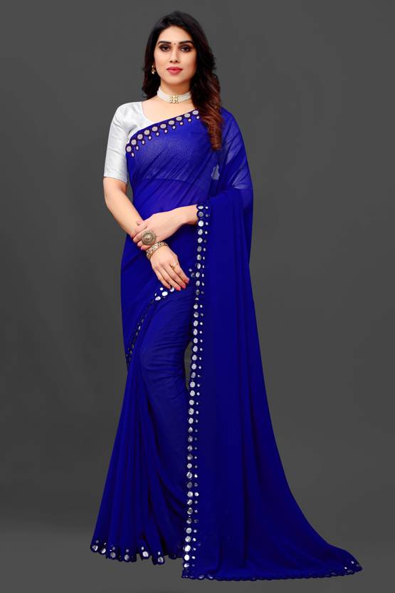 Vivan Fab Embellished Bollywood Georgette Saree (Dark Blue)
