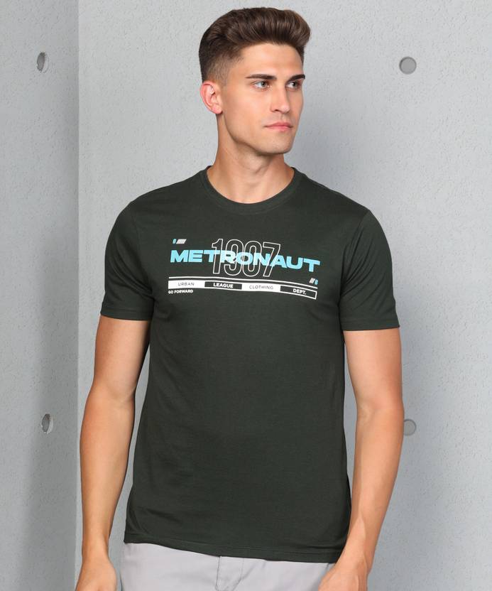 [Size XL] METRONAUT By Flipkart Printed Men Round Neck Cotton Blend Dark Green T-Shirt