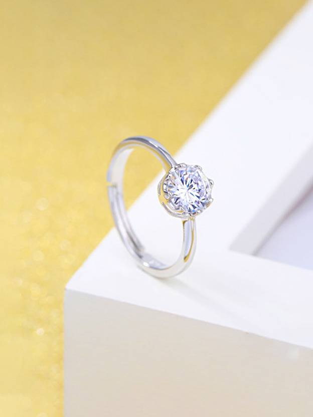 A5 Grade Crystal Elegant Engagement Style Silver Plated Proposal Ring for Women and Girls Metal Crystal Silver Plated Ring