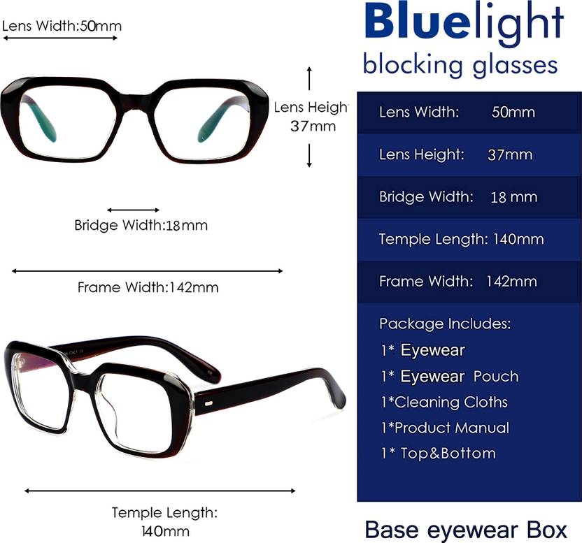 Full Rim Square Anti Glare & Blue Cut Computer Glass For Men & Women  (145 mm)