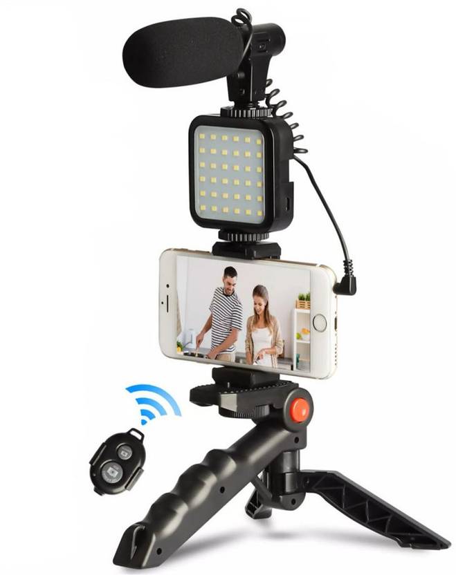 MJ Hub Mobile Vlogging Kit with Microphone Tripod Stand and LED Light