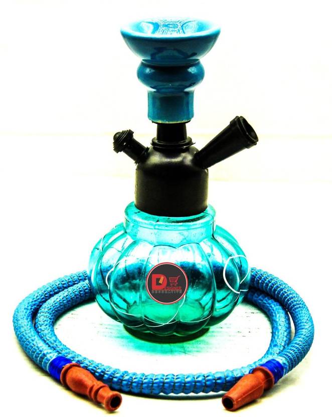 Glass Hookah Pot Sky Blue Kharbuza With Black Stem 8 inch Glass Hookah
