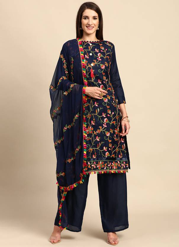 Unstitched Cotton Salwar Suit Material Embroidered