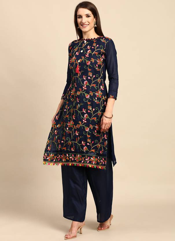 Unstitched Cotton Salwar Suit Material Embroidered