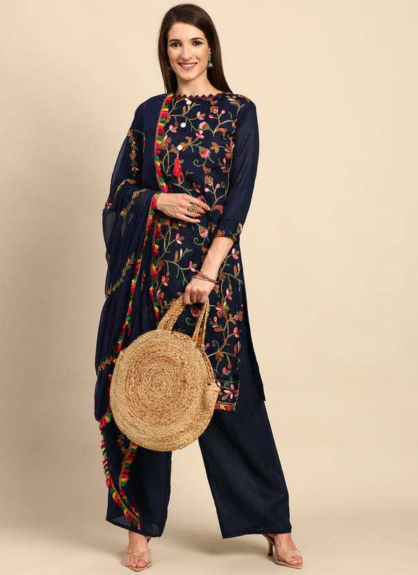 Unstitched Cotton Salwar Suit Material Embroidered