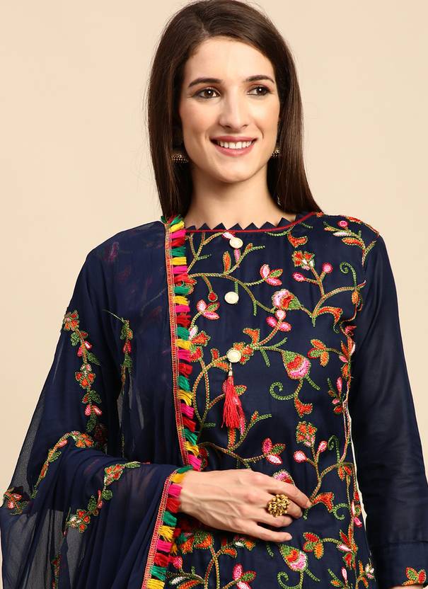 Unstitched Cotton Salwar Suit Material Embroidered