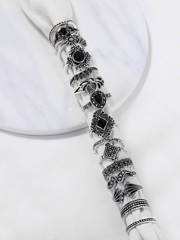 15 PCs Combo Boho Vintage Style Silver Plated Crystal Knuckle Rings Set for Women and Girls Alloy Silver Plated Ring Set