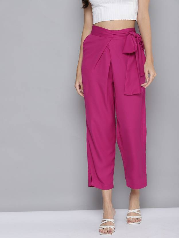 Women Regular Fit Pink Viscose Rayon Trousers