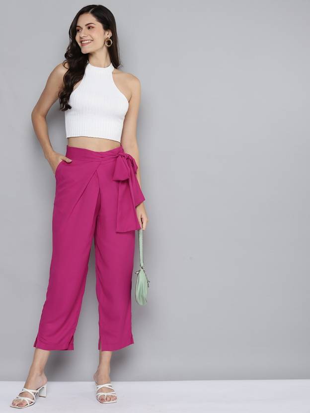 Women Regular Fit Pink Viscose Rayon Trousers