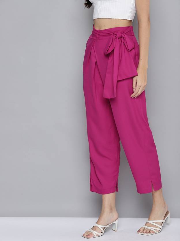 Women Regular Fit Pink Viscose Rayon Trousers