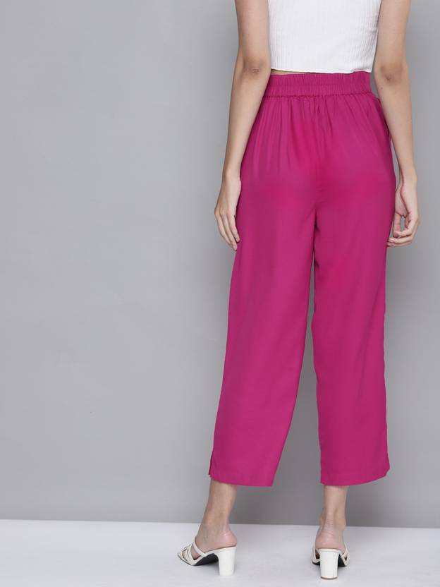 Women Regular Fit Pink Viscose Rayon Trousers