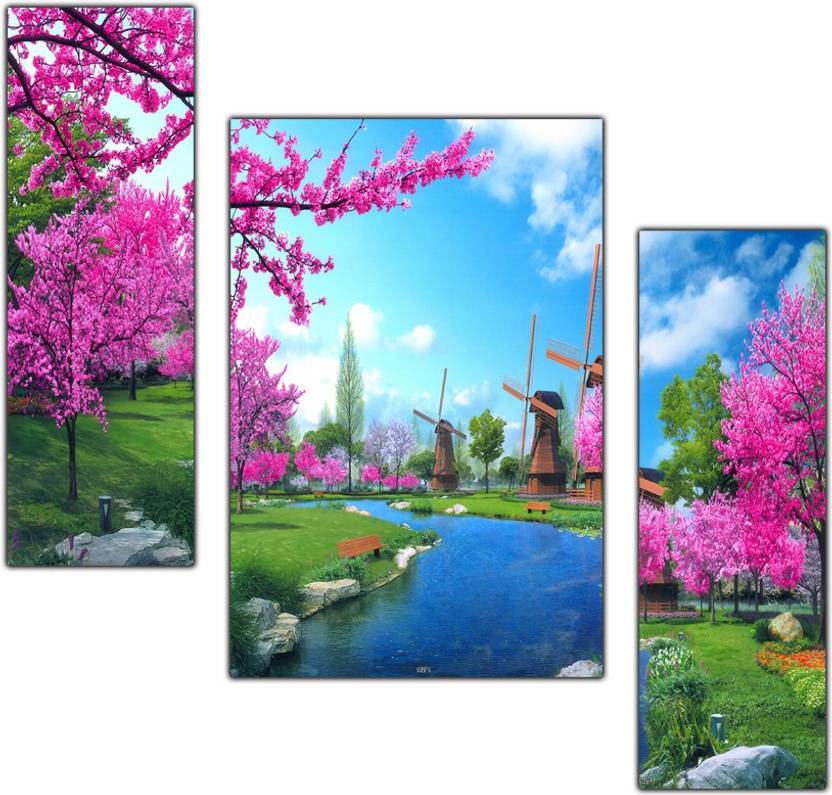 pnf Natural Landscape Scenery Set of 3 MDF Panel-1427- Digital Reprint 12 inch x 18 inch Painting