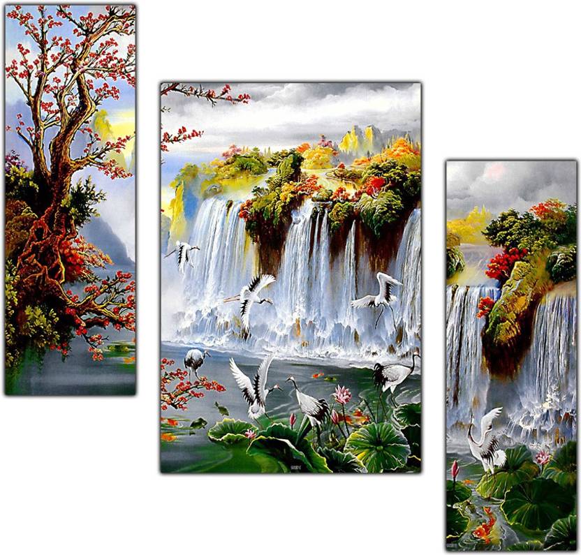 pnf Vastu Waterfall Landscape Scenery Painting MDF Panel | Best Gifting Option Digital Reprint 12 inch x 18 inch Painting