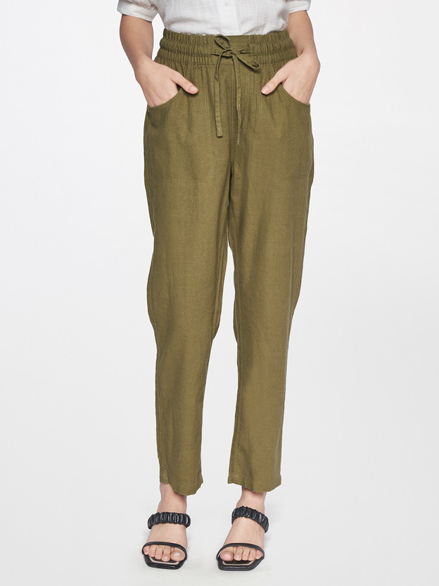 AND Tapered Women Light Green Trousers 