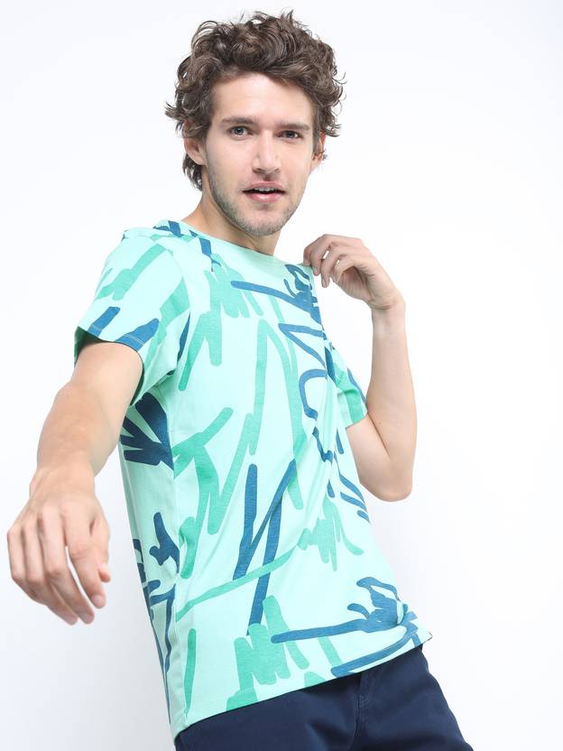 HIGHLANDER Printed Men Round Neck Blue T-Shirt