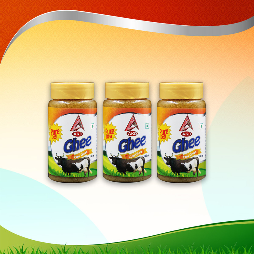AKD Pure Cow Ghee 100 ml combo (pack of 3) Ghee Plastic Bottle