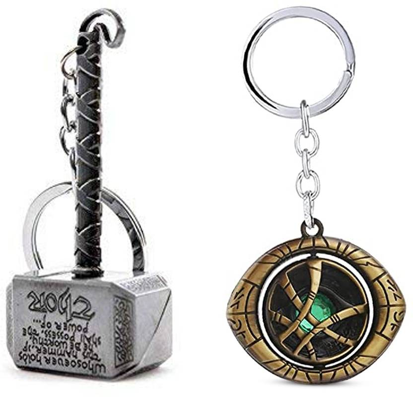 AG MOTO Metal Thor Hammer Keychain & Golden Doctor strange Rotating eye