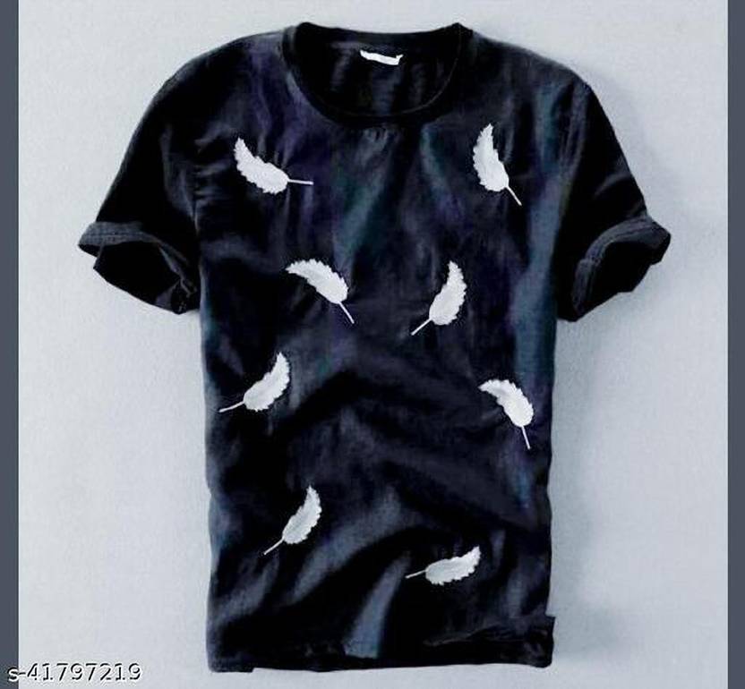 style Q Men Printed Round Neck Cotton Blend Black T-Shirt