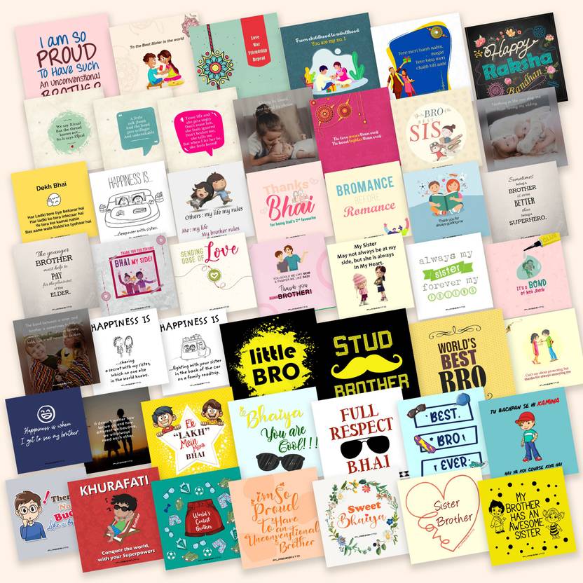 purezento Set of 48 Brother Sister cards or DIY cards for Raksha Bandhan/Birthday Greeting Card