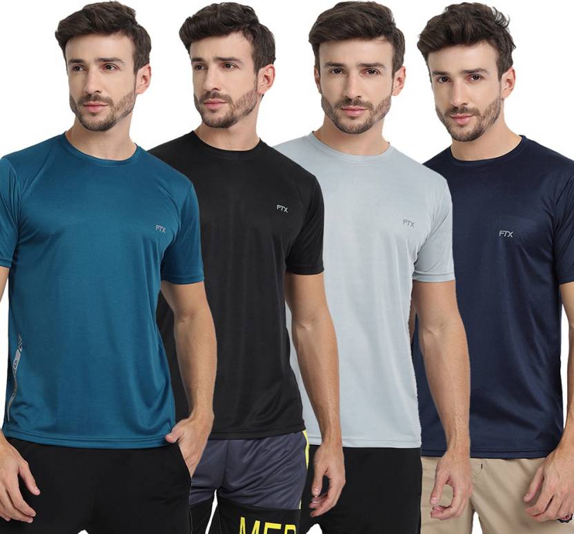 FTX Pack of 4 Men Solid Round Neck Polyester Multicolor T-Shirt