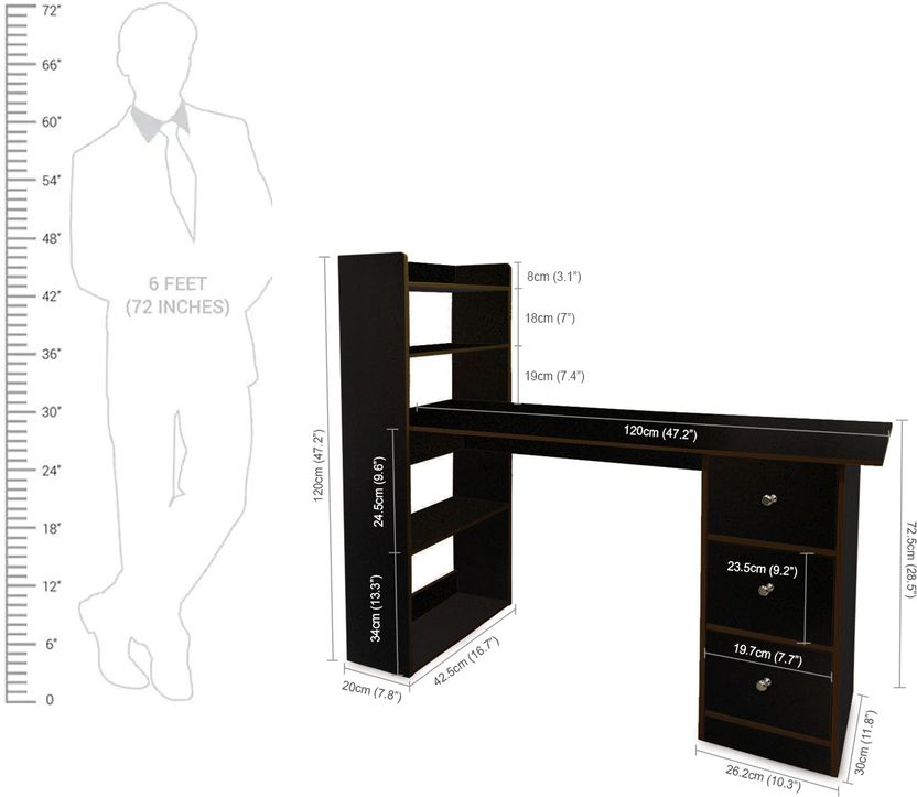 KAWACHI Office Laptop Desk with 4 Shelves - Image 6